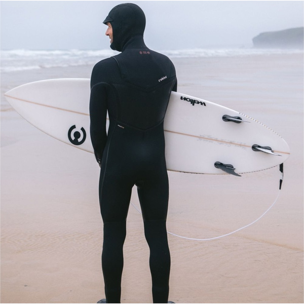 2025 C-Skins Mens NuWave Wired+ 6/5mm Chest Zip Hooded Wetsuit C-NWI65MH - Black / Black X / Rust